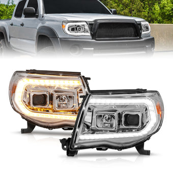 compare product ANZO 05-11 Toyota Tacoma Projector Headlights w/Light Bar Switchback Chrome Housing