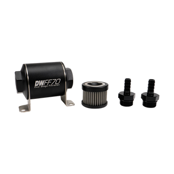 compare product DeatschWerks Stainless Steel 3/8in 5 Micron Universal Inline Fuel Filter Housing Kit (70mm)