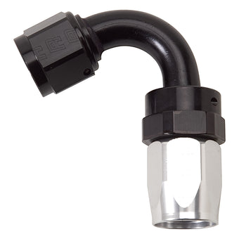 compare product Russell Performance -8 AN Black/Silver 120 Degree Tight Radius Full Flow Swivel Hose End