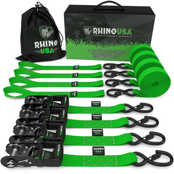 compare product Rhino USA Heavy Duty Ratchet Tie-Down 4-Pack Green 1.6In X 15Ft