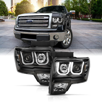 compare product ANZO 2009-2014 Ford F-150 Projector Headlights w/ U-Bar Switchback Black w/ Amber