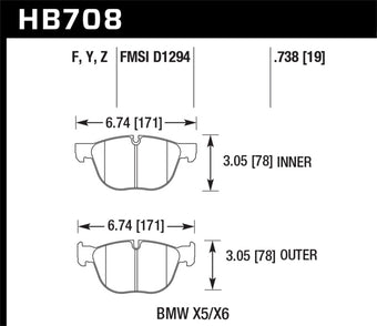 compare product Hawk 07-08 BMW X5 3.0si/4.8i / 09-13 X5 Xdrive / 08-13 X6 Xdrive Perf Ceramic Frt Street Brake Pads