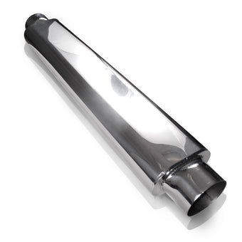 compare product Stainless Works Smooth Oval Muffler - 24in Long 2 1/2in ID Inlets Both Ends
