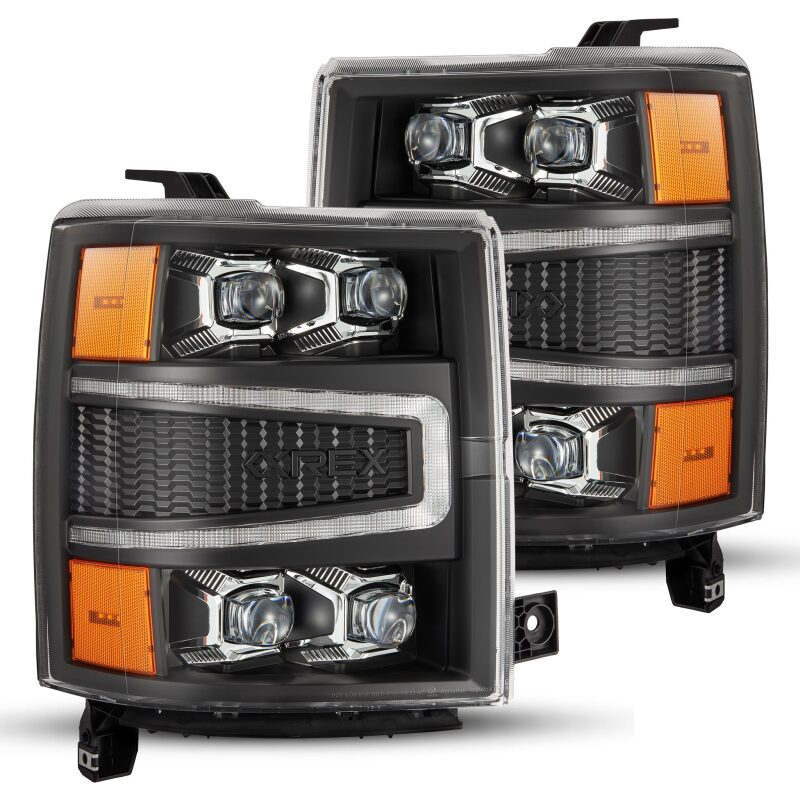 AlphaRex 04 - 15 Chevy 1500HD NOVA - Series LED Proj Headlights Black w/Activ Light/Seq Signal & SB DRL - My Store
