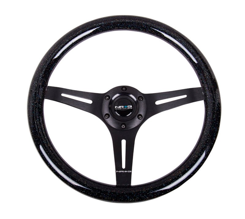 NRG Classic Wood Grain Steering Wheel (350mm) Black Sparkled Grip w/Black 3 - Spoke Center - My Store