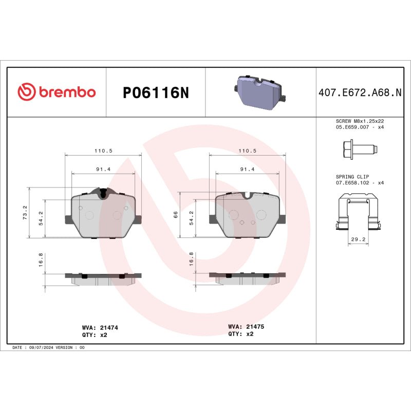 Brembo OE 20 - 23 BMW M340i/19 - 23 Z4/20 - 24 Toyota GR Supra PRIME Ceramic Brake Pad - Rear - My Store