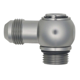 compare product DeatschWerks 8AN ORB Male to 8AN Male Flare Low Profile 90-Degree Swivel - Anodized DW Titanium