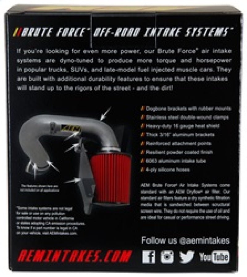 AEM Brute Force Dryflow Air Filter - Conical 6in Base OD / 5.125in Top OD / 5.25in Height - My Store