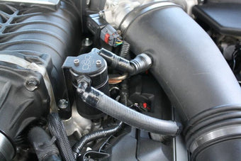 compare product J&L 11-17 Ford Mustang GT (w/Roush/VMP Supercharger) Driver Side Oil Separator 3.0 - Black Anodized