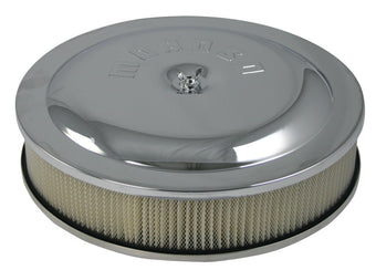 compare product Moroso Racing Air Cleaner - 14in x 3in Filter - Raised Bottom - Aluminum - Chrome Plated