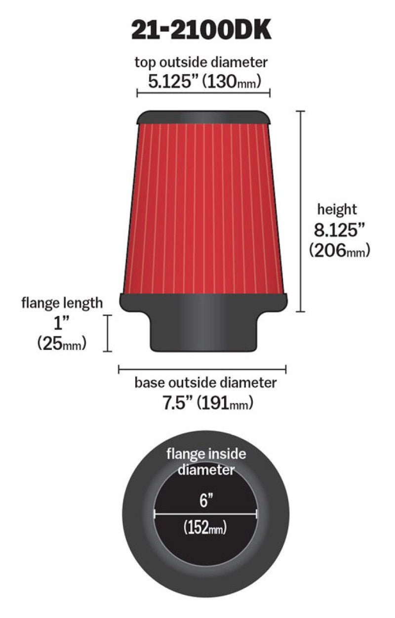 AEM 6 in DRY Flow Short Neck 9 in Element Filter - My Store