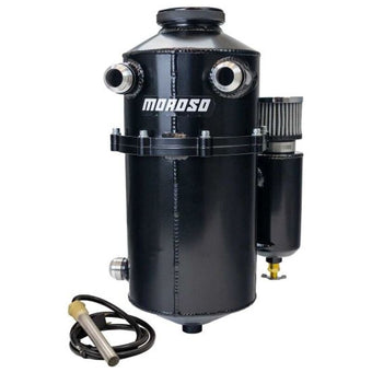 compare product Moroso 2 Piece 16.5in Tall 60/40 Split Dual Inlet 7.5qt Dry Sump Tank - Black