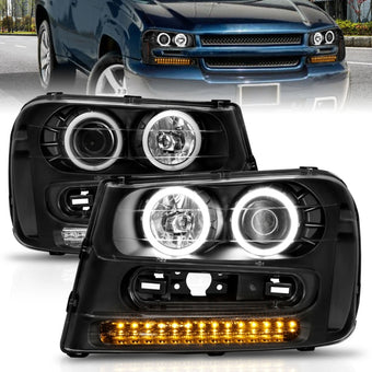 compare product ANZO 2002-2009 Chevrolet Trailblazer Projector Headlights w/ Halo Black