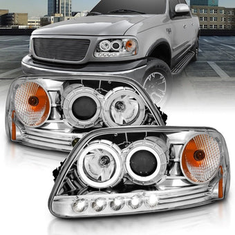 compare product ANZO 1997.5-2003 Ford F-150 Projector Headlights w/ Halo and LED Chrome 1pc