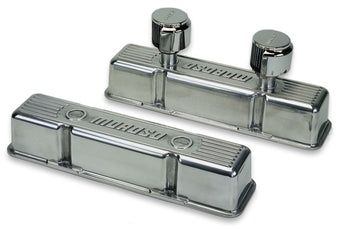 compare product Moroso Chevrolet Small Block Valve Cover - 1 Cover w/2 Breathers - Polished Aluminum - Pair