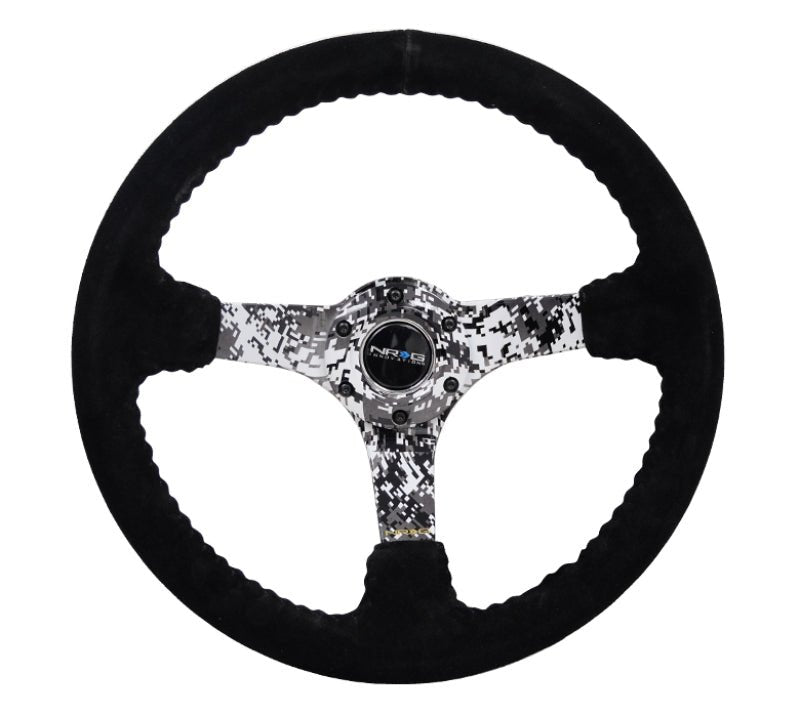 NRG Reinforced Steering Wheel (350mm / 3in. Deep) Blk Suede w/Hydrodipped Digi - Camo Spokes - My Store