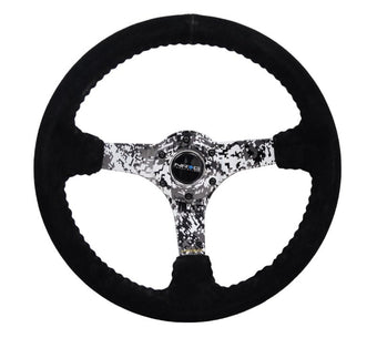 compare product NRG Reinforced Steering Wheel (350mm / 3in. Deep) Blk Suede w/Hydrodipped Digi-Camo Spokes