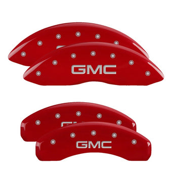 compare product MGP 4 Caliper Covers Engraved Front & Rear GMC Red finish silver ch