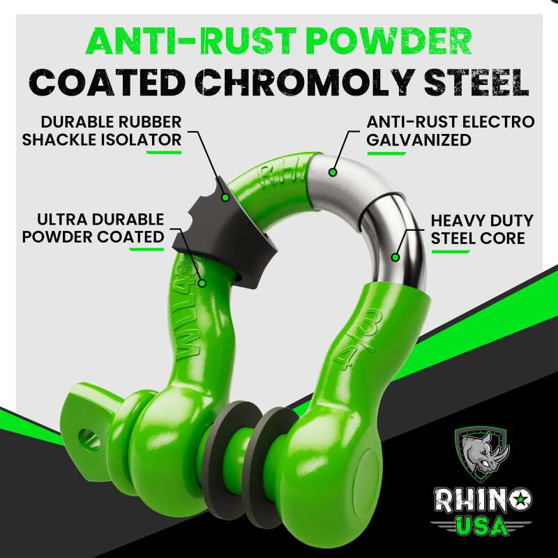 Rhino USA 3/4In D - Ring Shackle Set (2 - Pack)(Green) - My Store