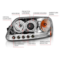 ANZO 1997.5 - 2003 Ford F - 150 Projector Headlights w/ Halo and LED Chrome 1pc - My Store