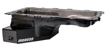 compare product Moroso Ford 4.6/5.4L (w/Rear Sump) Road Race Baffled Wet Sump 8qt 6.5in Steel Oil Pan