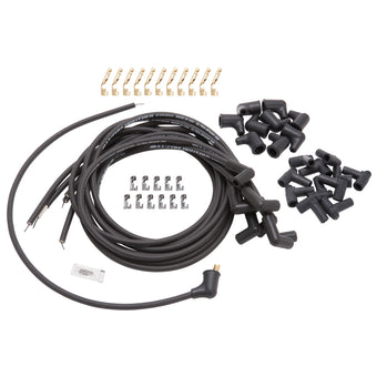 compare product Edelbrock Spark Plug Wire Set Universal 90 Deg Boots 500 Ohm Resistance 8 65mm Black Wire (Set of 9)