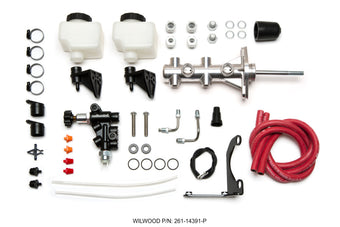 compare product Wilwood Remote Tandem M/C - 1.12in Bore - w/Bracket and Valve (Pushrod) - Polish