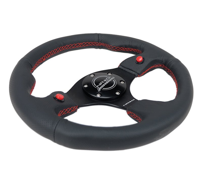 NRG Reinforced Steering Wheel (320mm) Blk Leather w/Dual Buttons - My Store