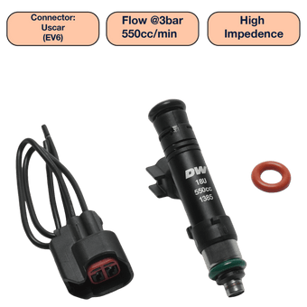compare product DeatschWerks Universal 550cc Single Fuel Injector / 60mm Length / 14mm O-Ring Seals