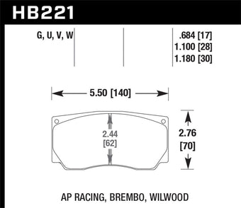 compare product Hawk AP Racing/Wilwood DTC-70 Race Brake Pads