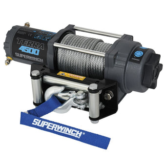 compare product Superwinch 4500 LBS 12V DC 15/64in x 50ft Steel Rope Terra 4500 Winch - Gray Wrinkle