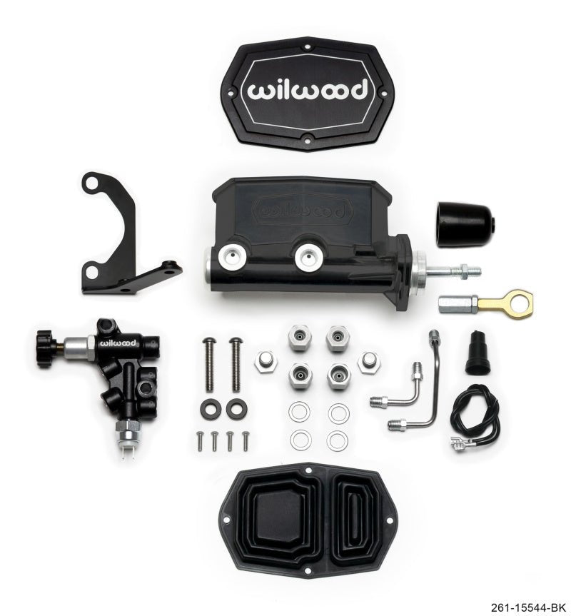 Wilwood Compact Tandem M/C - 1in Bore w/Bracket and Valve fits Mustang (Pushrod) - Black - My Store