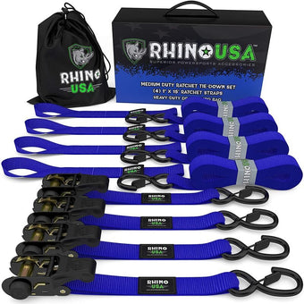 compare product Rhino USA Medium Duty Ratchet Strap Tie-Down 4-Pack (Blue)