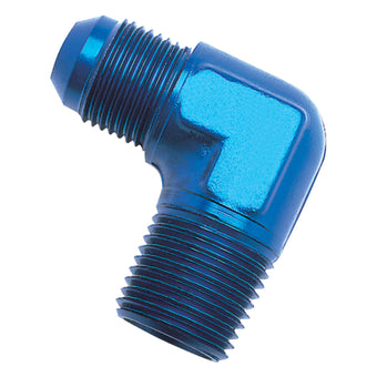 compare product Russell Performance -16 AN to 1in NPT 90 Degree Flare to Pipe Adapter (Blue)