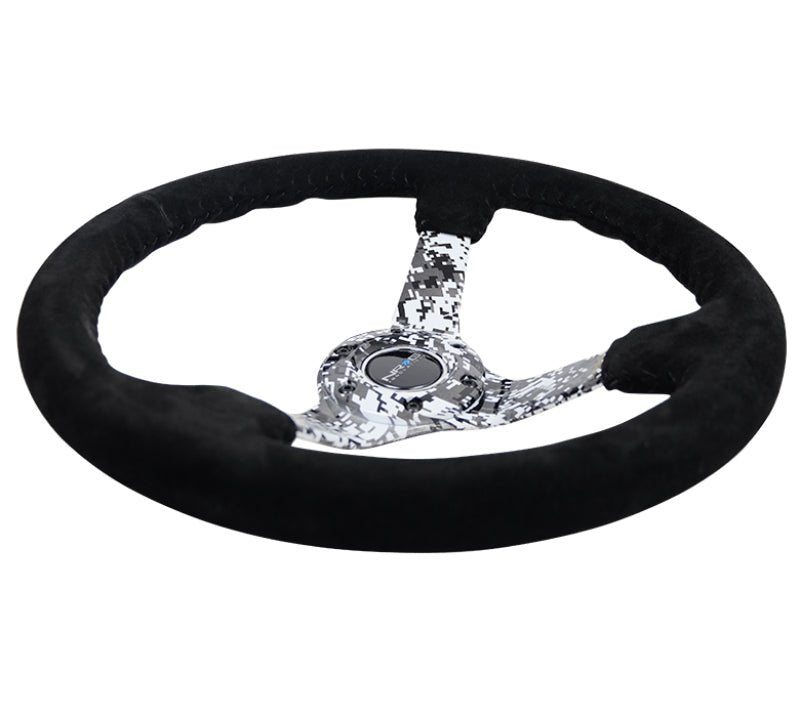 NRG Reinforced Steering Wheel (350mm / 3in. Deep) Blk Suede w/Hydrodipped Digi - Camo Spokes - My Store