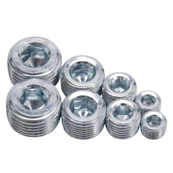 compare product Edelbrock Fittings Pipe Plug Kit Internal Allen Head 1/8In 1/4In 3/8In 1/2In NPT Set of 8