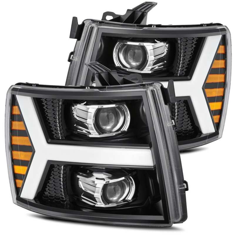 AlphaRex 07 - 13 Chevy 1500HD PRO - Series Proj Headlight Plank Style Gloss Blk w/Activ Light/Seq Signal - My Store