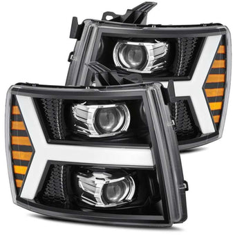 compare product AlphaRex 07-13 Chevy 1500HD PRO-Series Proj Headlight Plank Style Gloss Blk w/Activ Light/Seq Signal