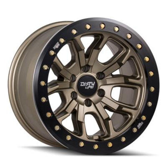 compare product Dirty Life 9303 DT-1 17x9 / 5x127 BP / -12mm Offset / 78.1mm Hub Satin Gold Wheel - Sim. Beadlock