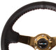 NRG Reinforced Steering Wheel (350mm / 3in. Deep) Blk Leather/Red BBall Stitch w/4mm Gold Spokes - My Store