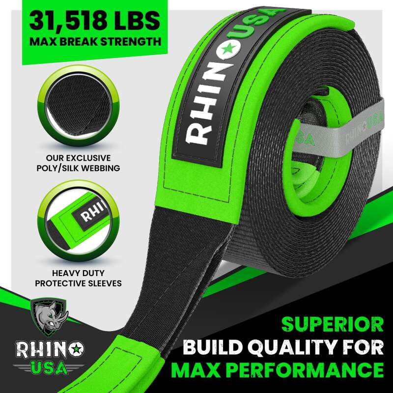 Rhino USA Recovery Tow Strap 3Inx30Ft (Black) - My Store