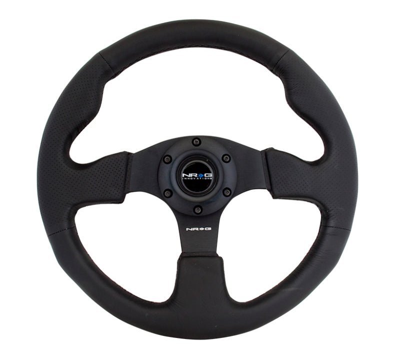 NRG Reinforced Steering Wheel (320mm) Black Leather w/Black Stitching - My Store