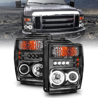 compare product ANZO 2008-2010 Ford F-250 Projector Headlights w/ Halo Black (CCFL)
