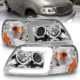 compare product ANZO 1997-2003 Ford F-150 Projector Headlights w/ Light Bar Chrome Housing