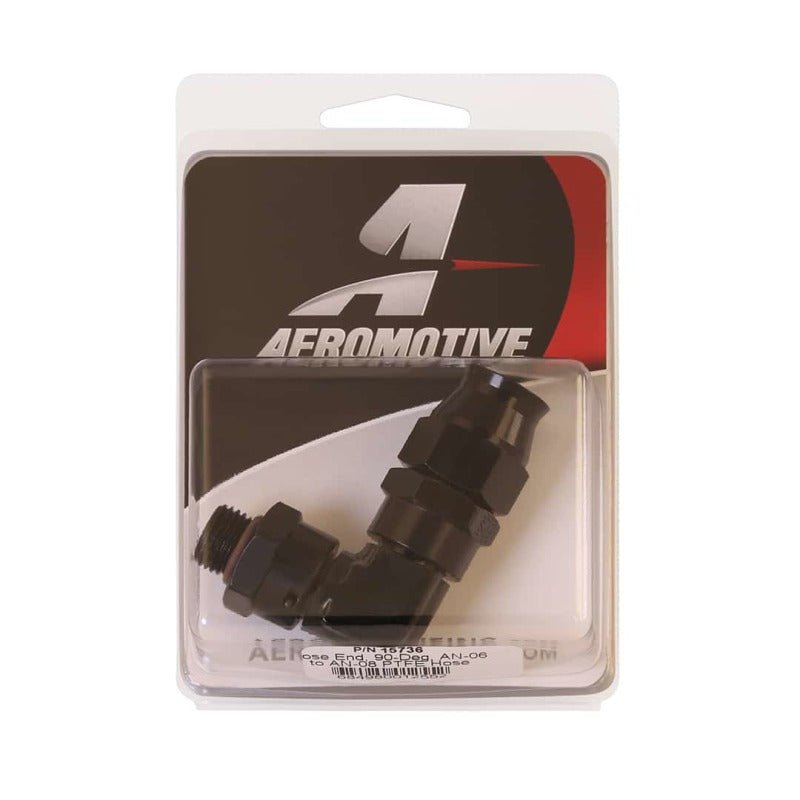Aeromotive PTFE Hose End - AN - 06 to AN - 08 Hose - 90 Deg - Black Anodized - My Store