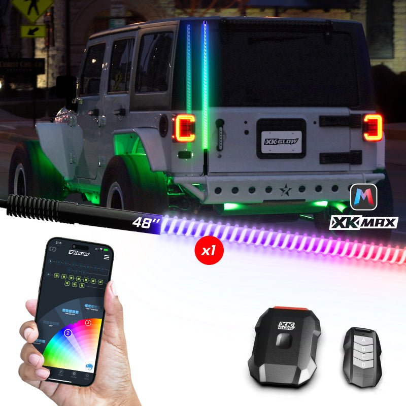 XK Glow 1x 48 XKmax RGBW Advanced App Control LED Whip Light Kit for 4x4 Offroad UTV ATV - My Store