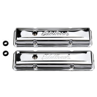 compare product Edelbrock Valve Cover Signature Series Chevrolet 1959-1986 262-400 CI V8 Low Chrome