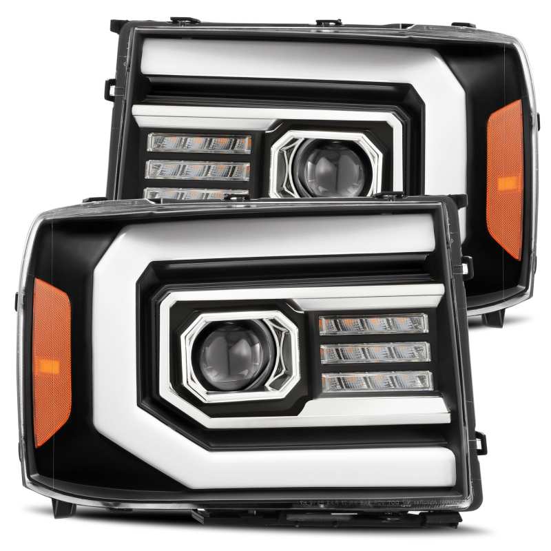 AlphaRex 07 - 13 GMC 1500HD PRO - Series Proj Headlights Plank Style Matte Blk w/Activ Light/Seq Signal - My Store