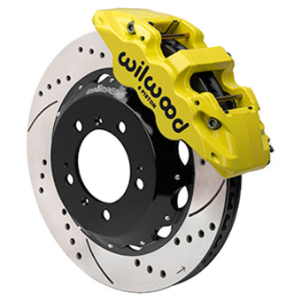 compare product Wilwood 99-12 Porsche 911 (996/997) Aero6 Front Brake Kit Drill/Slot 14.00in Rotor W/Lines - Ylw