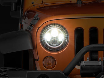 compare product Raxiom 97-18 Jeep Wrangler TJ/JK Axial Halo Headlights w/ DRL Amber Signals- Black Hsng (Clear Lens)